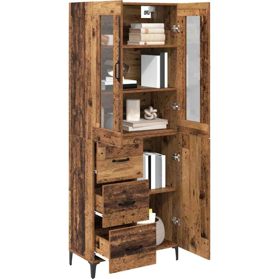 vidaXL Highboard Oud Hout 69,5 x 34 x 180 cm Bewerkt hout Bruin