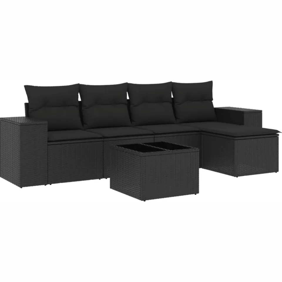 vidaXL 6-delige Loungeset met kussens poly rattan zwart, foto 3