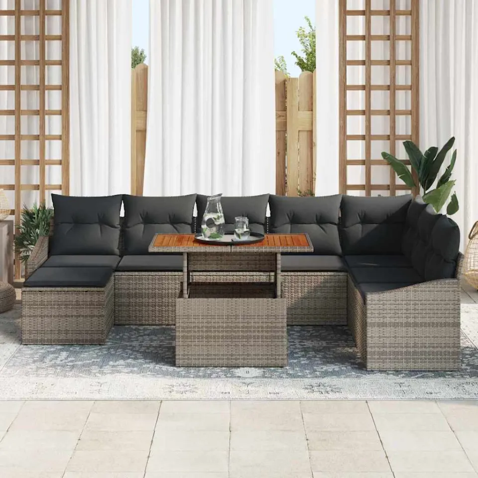 vidaXL Tuin Sofa Set 9 st Grijs Poly riet, foto 3