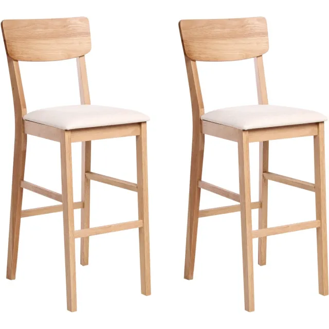 Beliani AMBLER - Barkruk set van 2 - Lichtbruin/Lichtbeige - Rubberhout