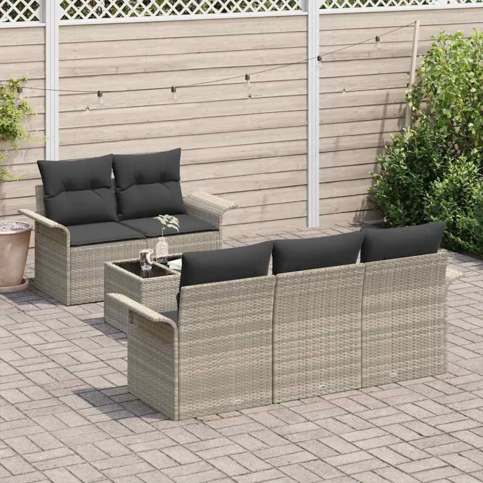 vidaXL Bankstel 6 st Lichtgrijs poly rattan, foto 3