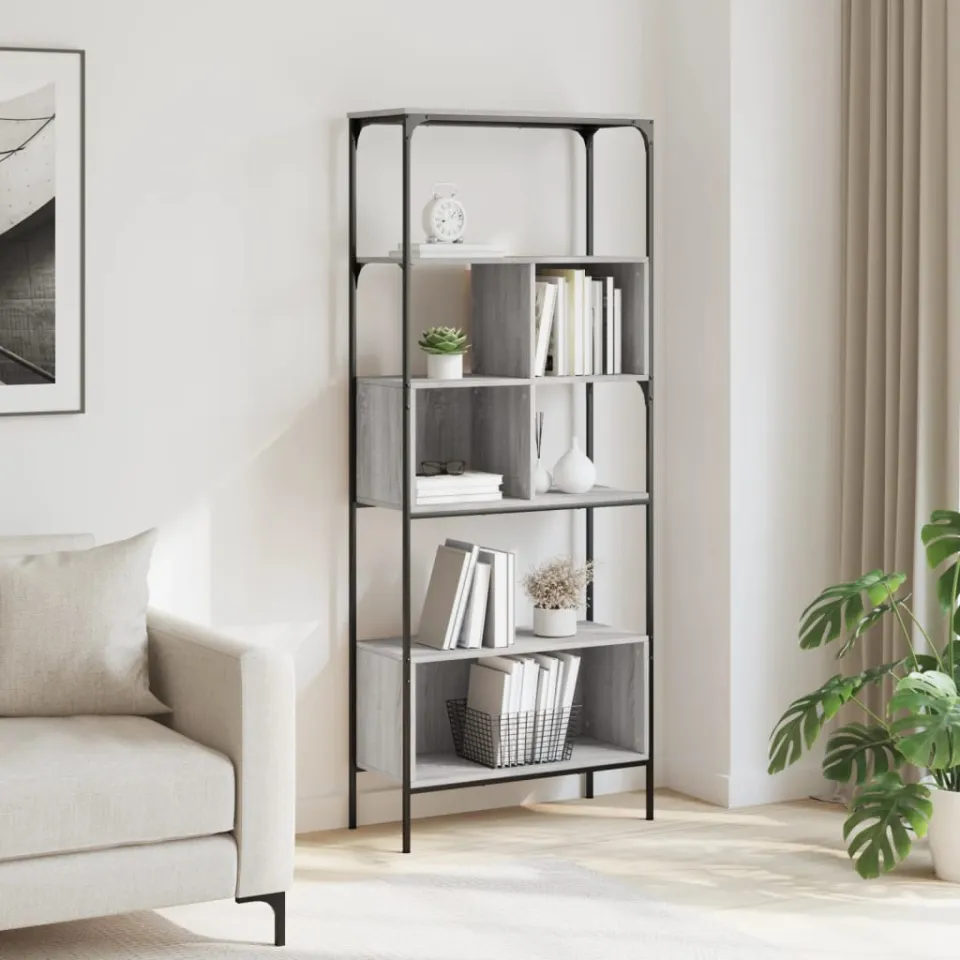 vidaXL Boekenkast 5-laags 76x33x188,5 cm bewerkt hout grijs sonoma, foto 3