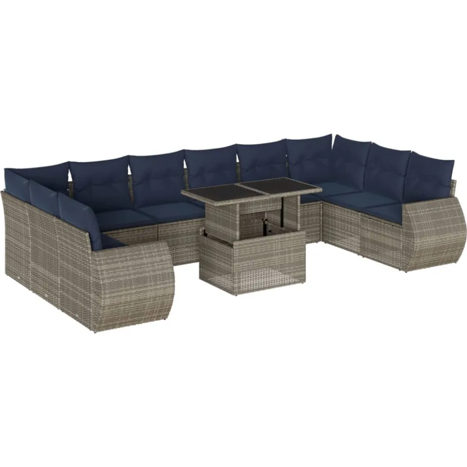 vidaXL 11-delige tuinbankset met kussens, grijs polyrotan, foto 3