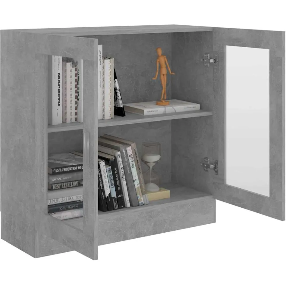 vidaXL Vitrinekast 82,5x30,5x80 cm bewerkt hout betongrijs