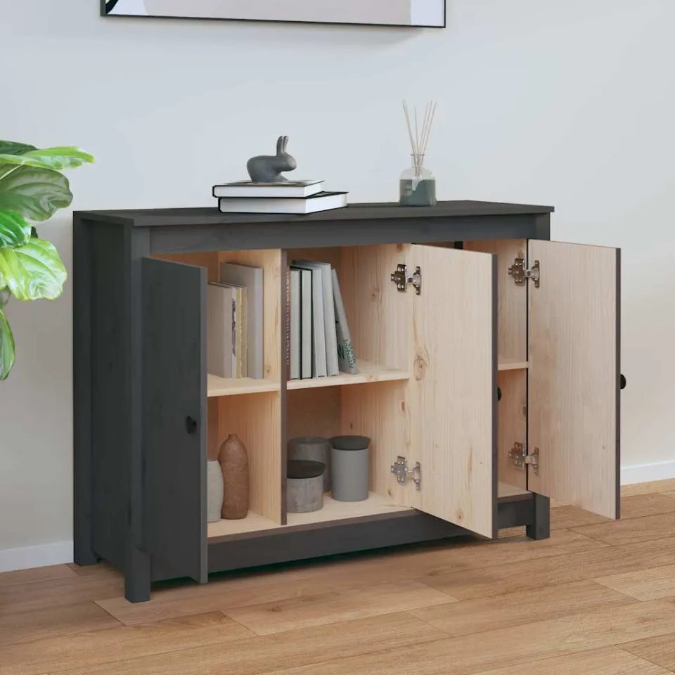 vidaXL Dressoir 100x35x74 cm massief grenenhout grijs, foto 2