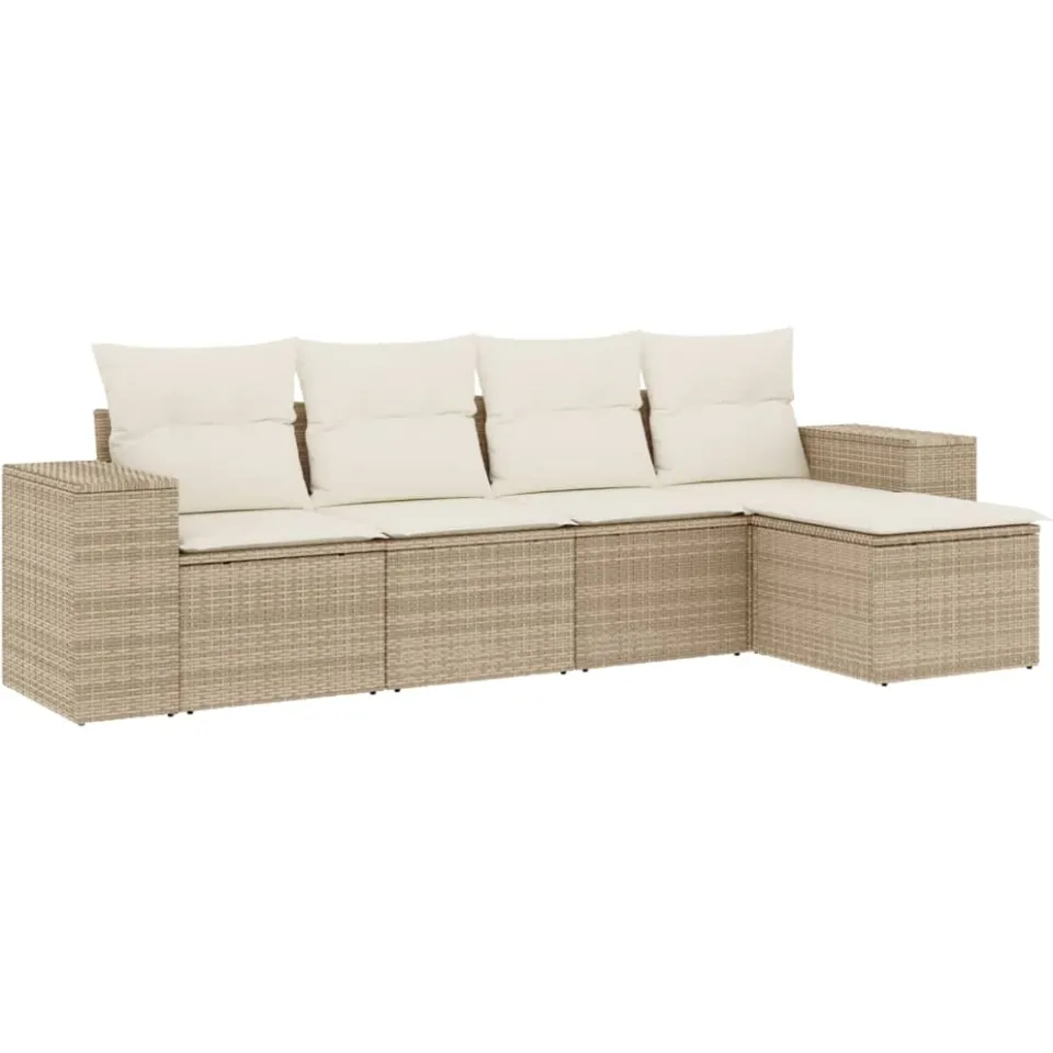 vidaXL 5-delige Loungeset met kussens poly rattan beige, foto 3
