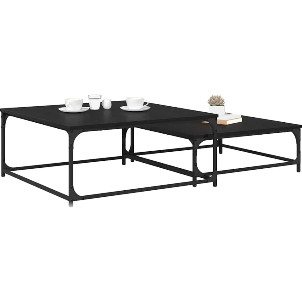 vidaXL Salontafel 2 st Zwart Eiken 80 x 80 x 35 cm Bewerkt hout