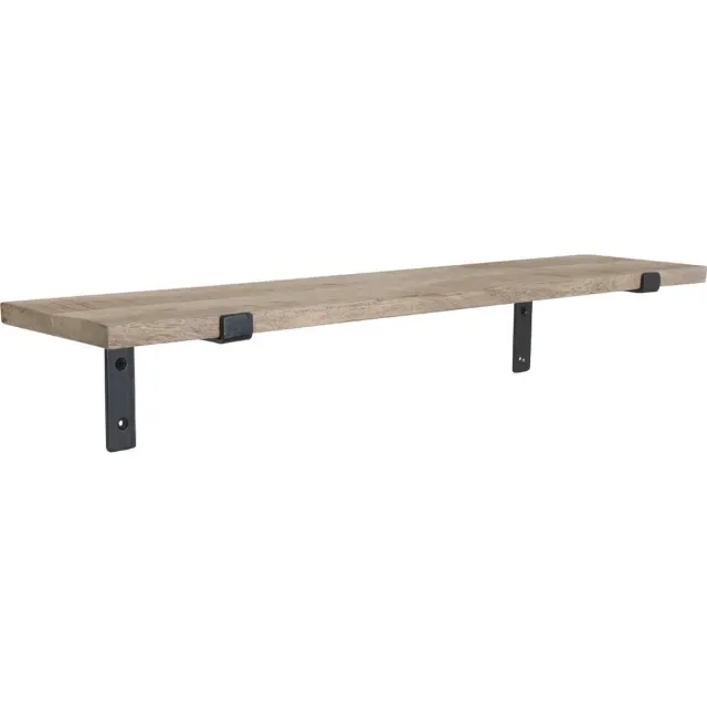 Raw Materials Mangohouten wandplank - FSC gerecycled hout - Naturel - metalen dragers - 80 cm
