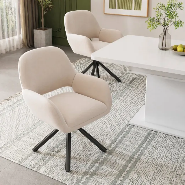 CHICFURN Eetkamerstoel - Draaibaar - Met armleuningen - Beige