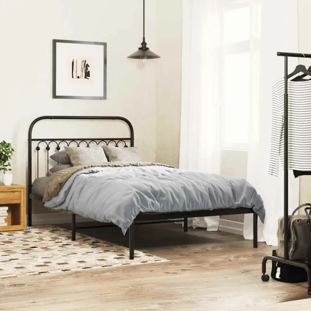vidaXL Bedframe met hoofdbord metaal zwart 107x203 cm
