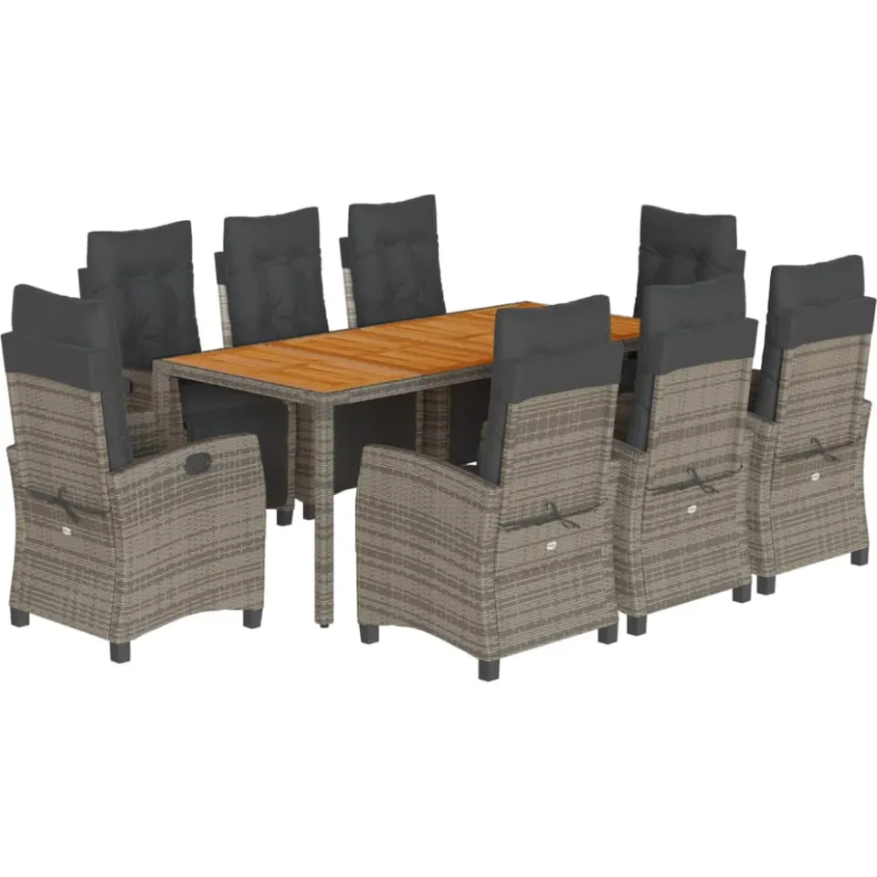 vidaXL 9-delige Tuinset met kussens poly rattan grijs, foto 3
