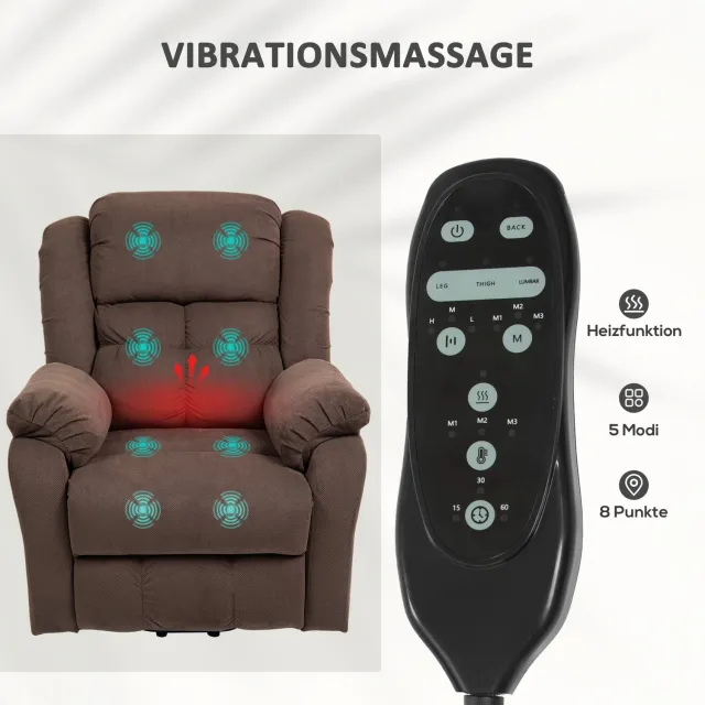 WUVRIE Elektrische relaxfauteuil - Sta-opfunctie, massage en verwarming - Donkerbruin