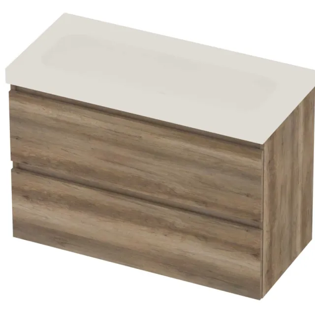 Basic-Line Moby 46 Badmeubelset Polystone 100x46x66 cm Scotch Oak Mat Wit