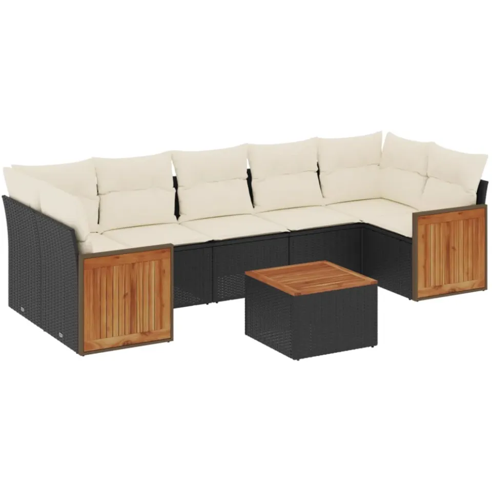 vidaXL 8-delige Loungeset met kussens poly rattan zwart
