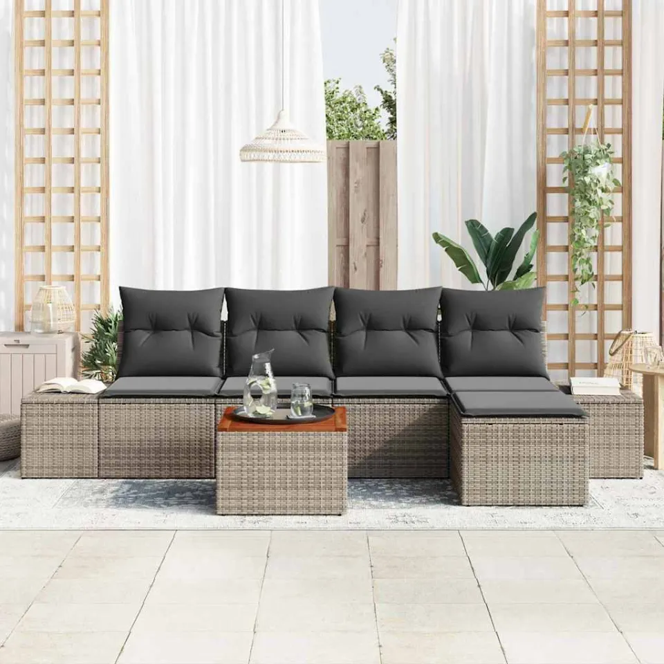 vidaXL Tuinbankenset 6 st Grijs poly rattan, foto 3