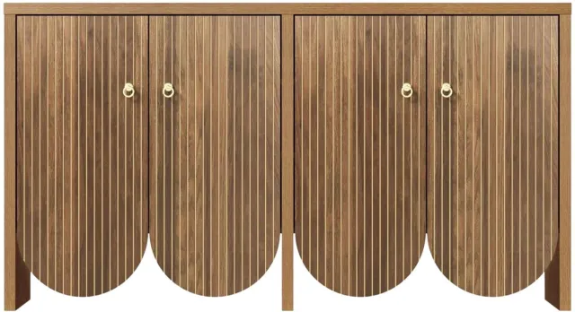 Happiq Elegante Dressoir - 147 x 40 x 80 Cm - Opslagkast met 4 Deuren en Verstelbare Planken - voor Woonkamer of Eetkamer Walnoot