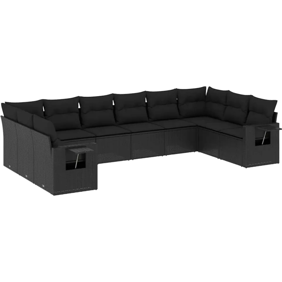 vidaXL 10-delige Loungeset met kussens poly rattan zwart, foto 3