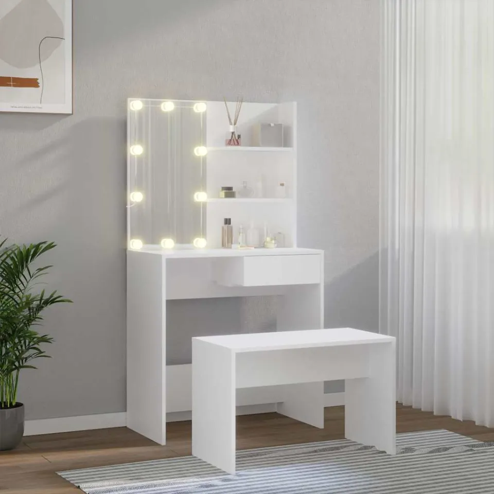 vidaXL Kaptafelset met LED's bewerkt hout wit, foto 3
