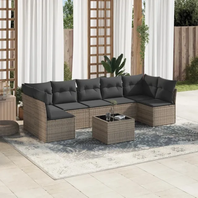 vidaXL 8-delige Loungeset met kussens poly rattan grijs, foto 2