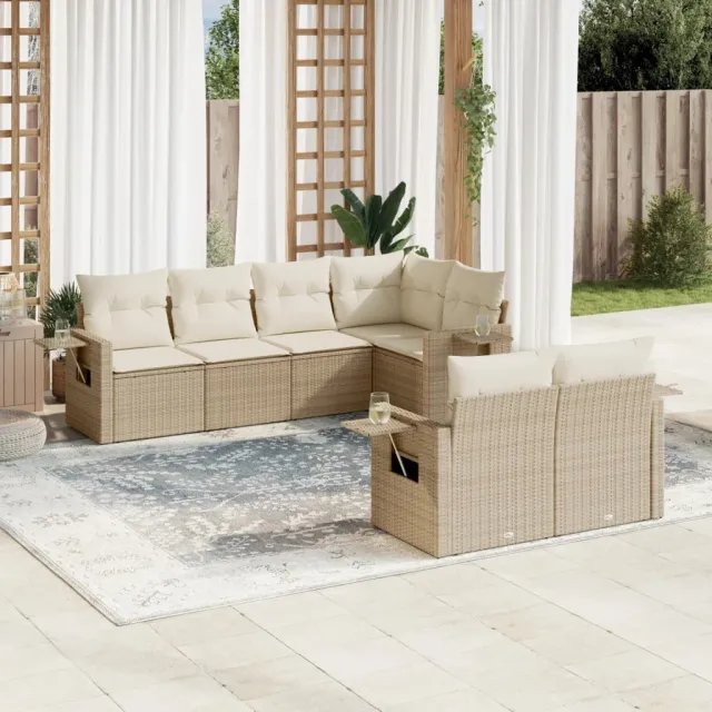vidaXL 7-delige Loungeset met kussens poly rattan beige