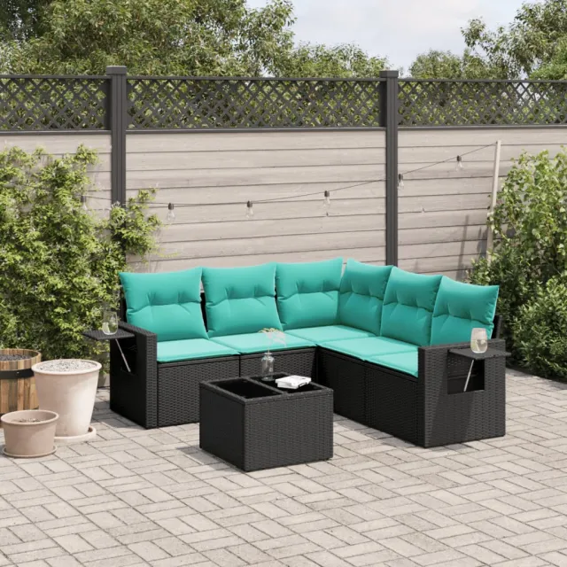 vidaXL 6-delige tuinbankset met kussens van zwart polyrotan, foto 2
