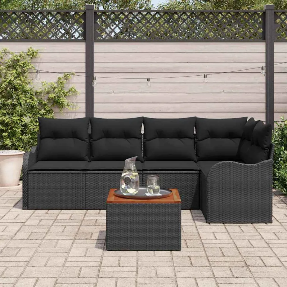 vidaXL Tuinbankenset 6 st Zwart poly rattan, foto 3