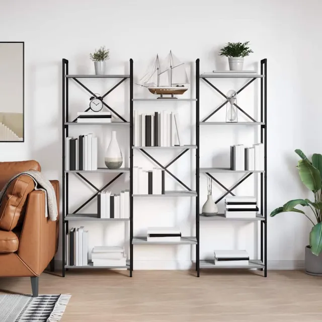 vidaXL Boekenkast 156 x 25 x 167 cm Bewerkt hout Grijs sonoma, foto 2