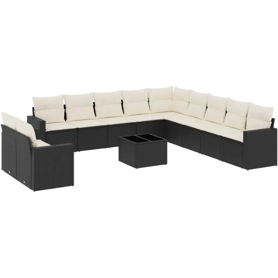 vidaXL 12-delige Loungeset met kussens poly rattan zwart, foto 3