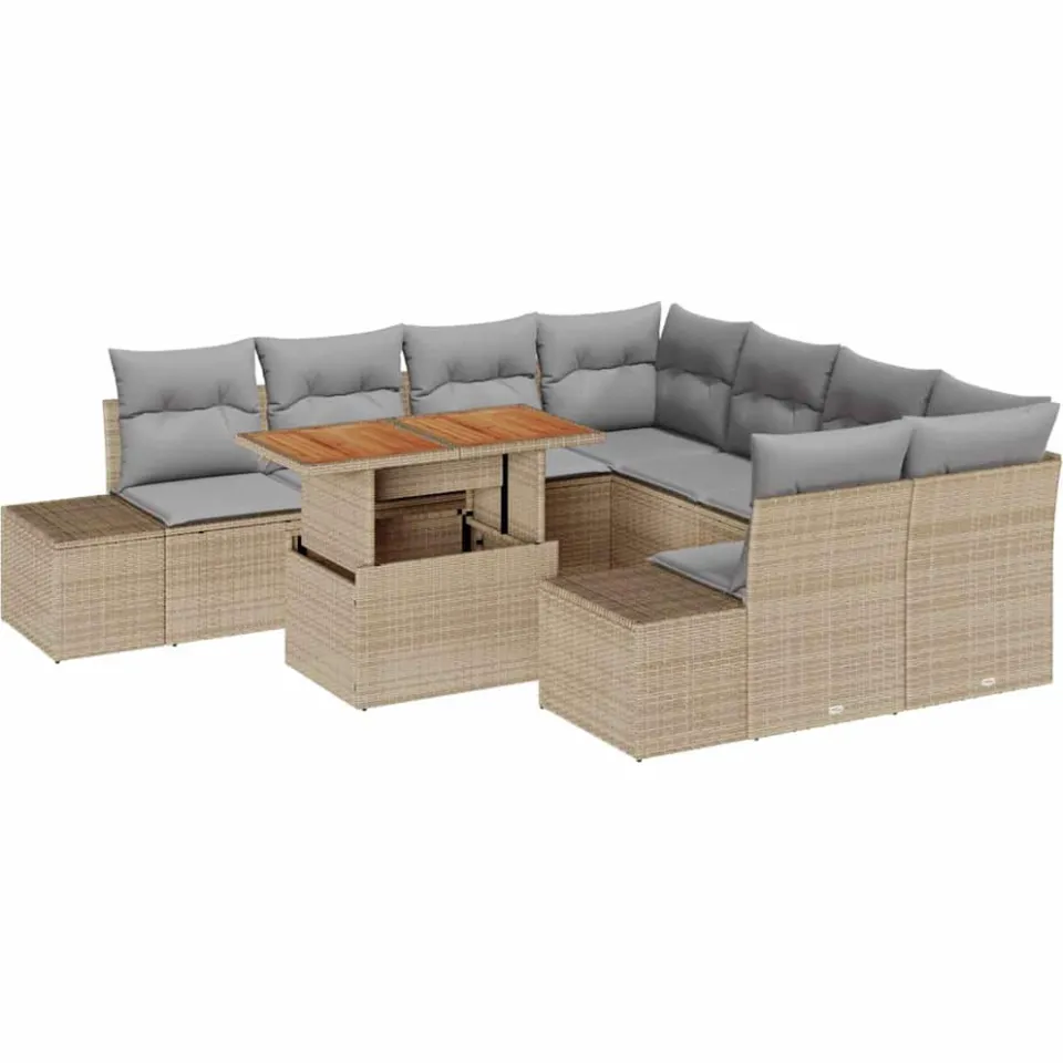 vidaXL Tuin Sofa Set 9 st Beige Poly riet