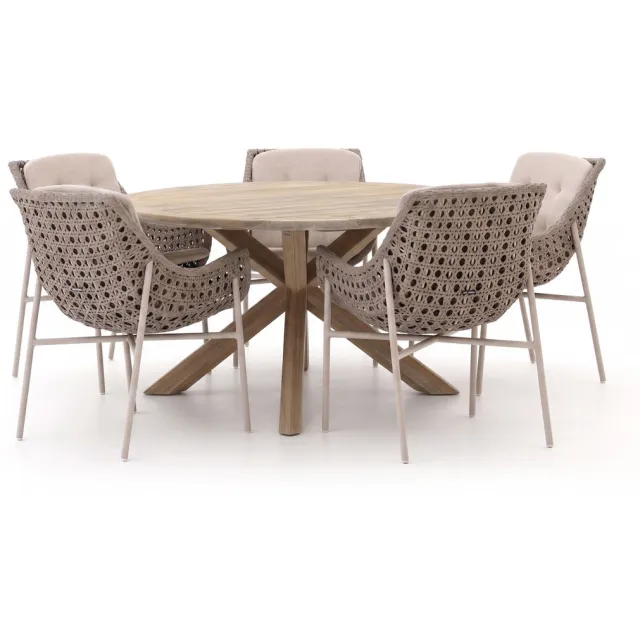 Manifesto Furniture Manifesto Novara/ROUGH-Y ø150cm dining tuinset 6-delig Bruin