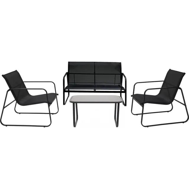Infinity Goods Tuinset - Loungeset - Tuinmeubelen - Tuinbank - Tuinstoelen - Tuintafel - Glazen blad - 4 Persoons - Zwart/Antraciet