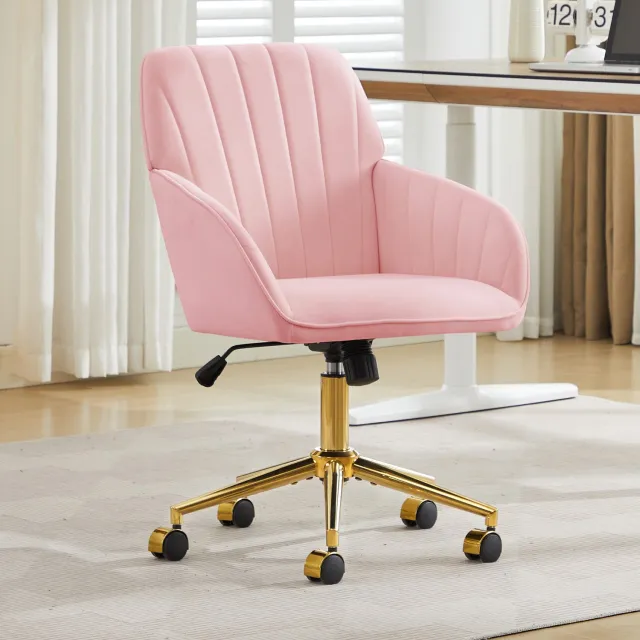 Clruro Bureaustoel - Zithoogte 50-59 cm - Ergonomisch - 360° Draaibaar - Fluweel - Roze Clruro