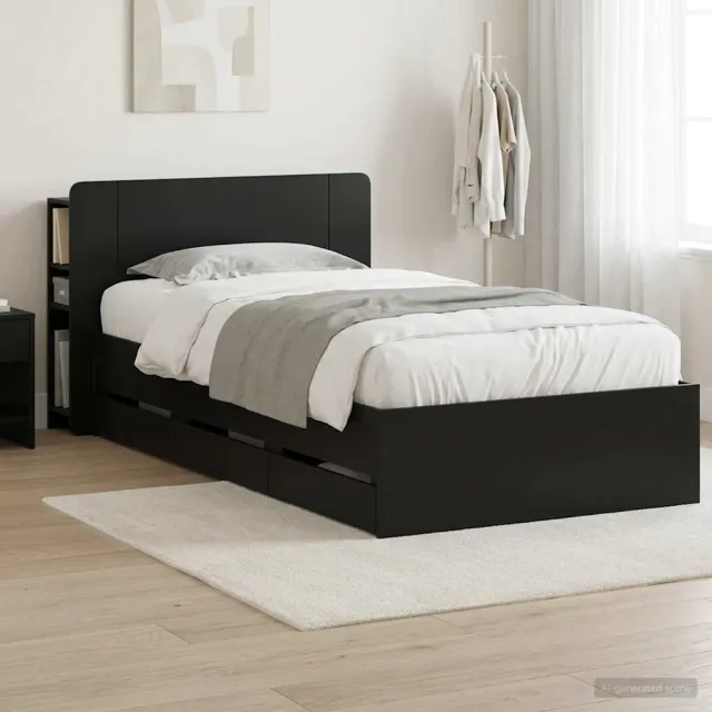 vidaXL Bedframe met opbergruimte en hoofdbord Zwart 75 x 190 cm