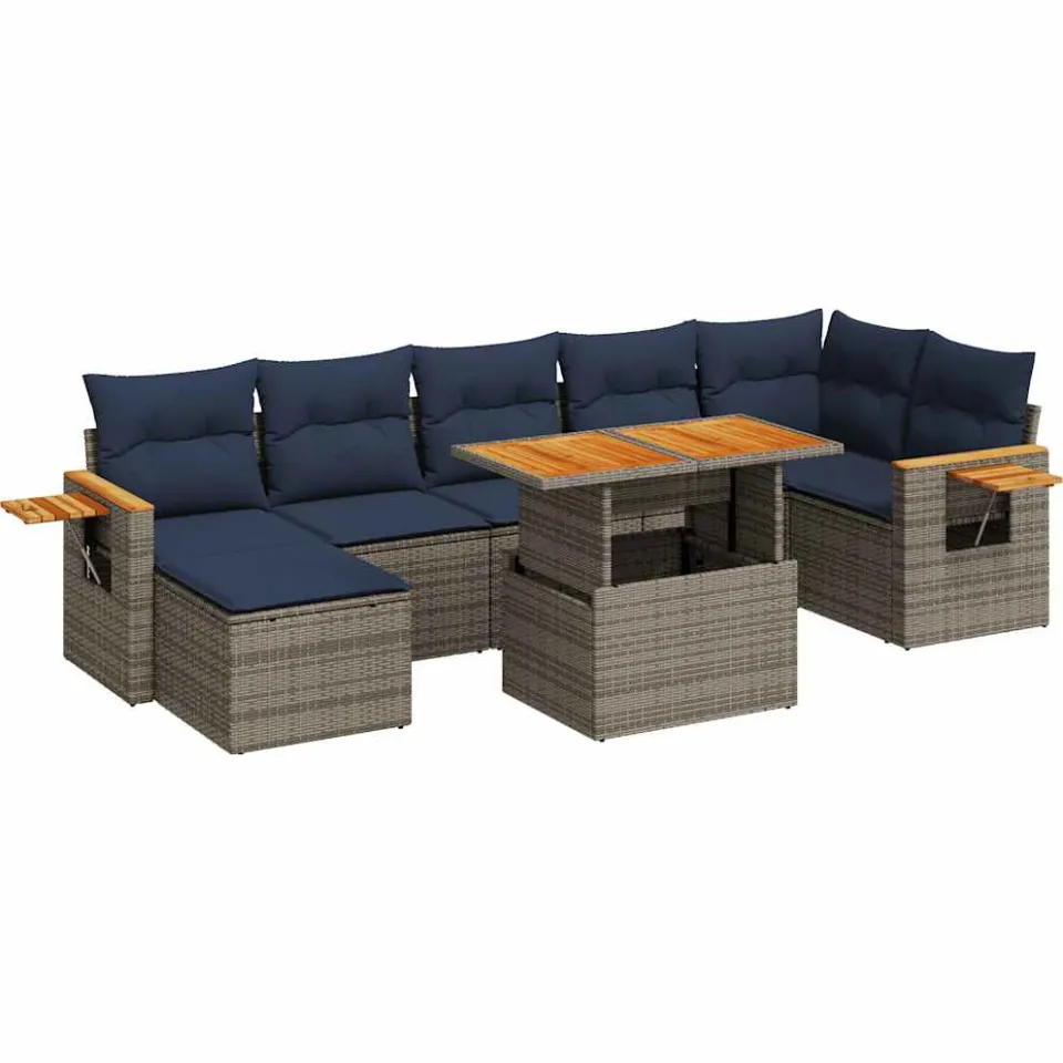 vidaXL 8-delige Loungeset met kussens poly rattan acacia bruin, foto 3