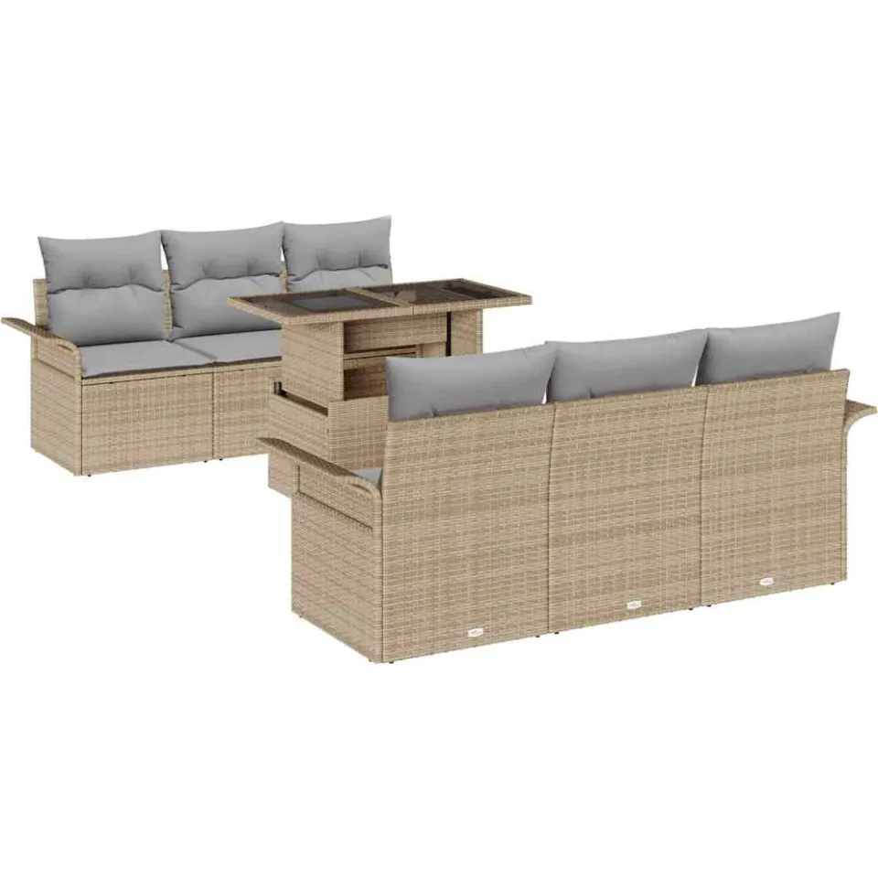 vidaXL Tuin Sofa Set 7 st Beige poly rattan, foto 4