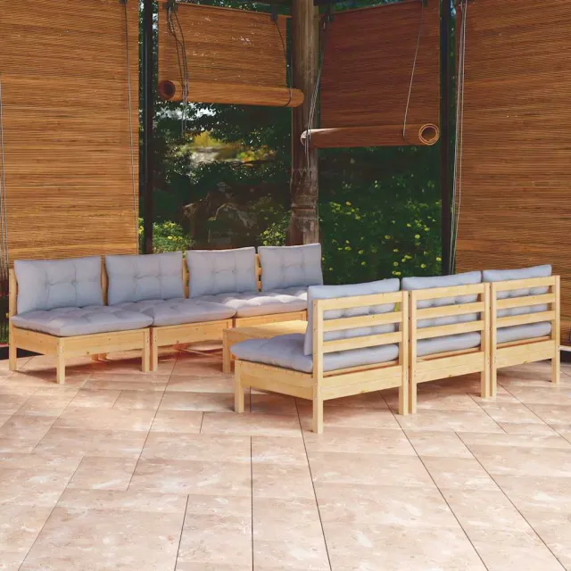 vidaXL 8-delige Loungeset met grijze kussens grenenhout grijs, foto 2