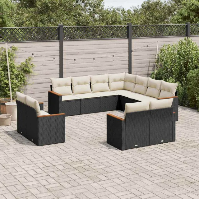 vidaXL 11-delige Loungeset met kussens poly rattan zwart, foto 2