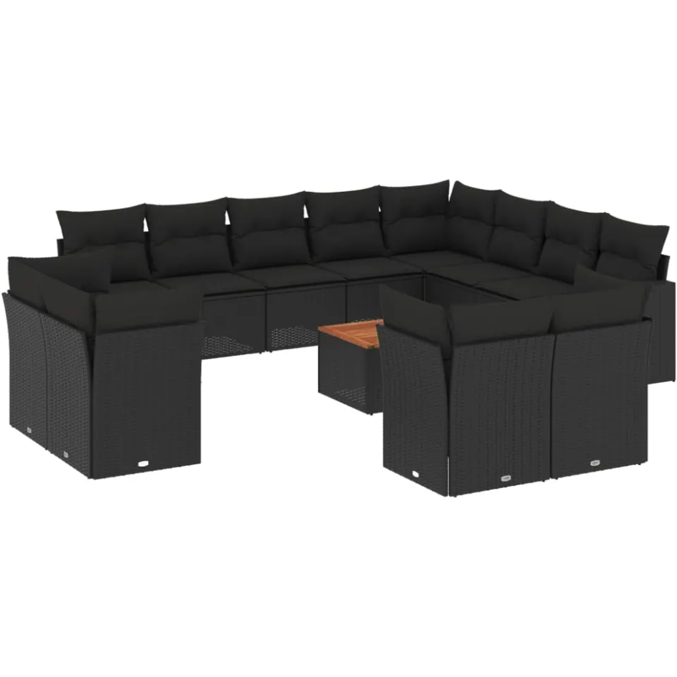 vidaXL 13-delige Loungeset met kussens poly rattan zwart, foto 3