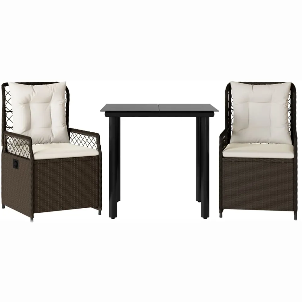 vidaXL 3-delige Tuinset met kussens poly rattan bruin, foto 3
