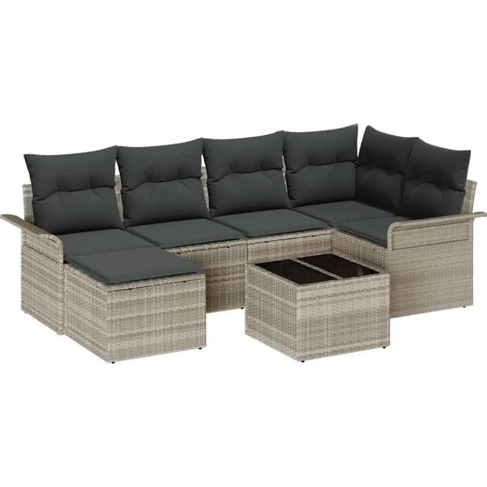 vidaXL Tuin Sofa Set 7 st Lichtgrijs poly rattan grijs