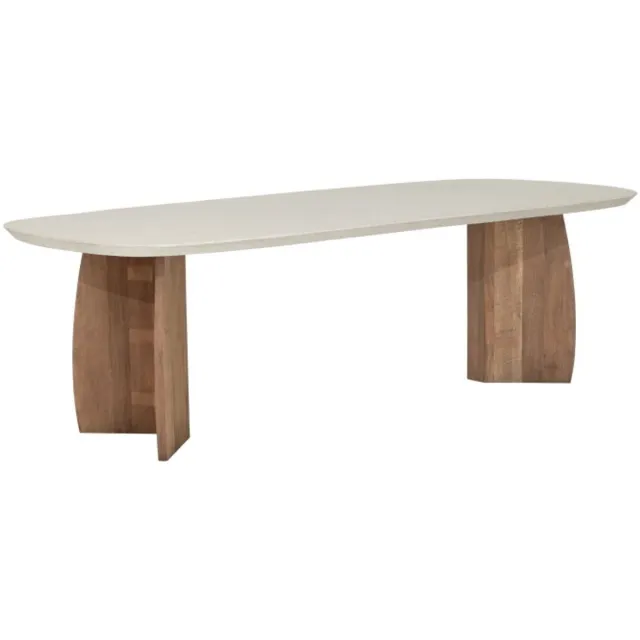 DTP Home Nova eettafel Deens ovaal teakhout en travertin naturel / beige - 220 x 110 x 76 cm
