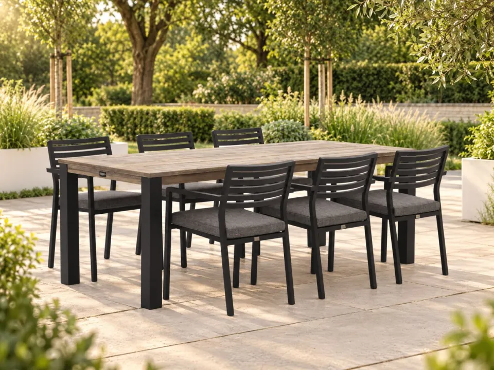 Bellagio tuinmeubelen Bellagio Rumo/ROUGH-S 220cm dining tuinset 7-delig stapelbaar bruin, foto 4