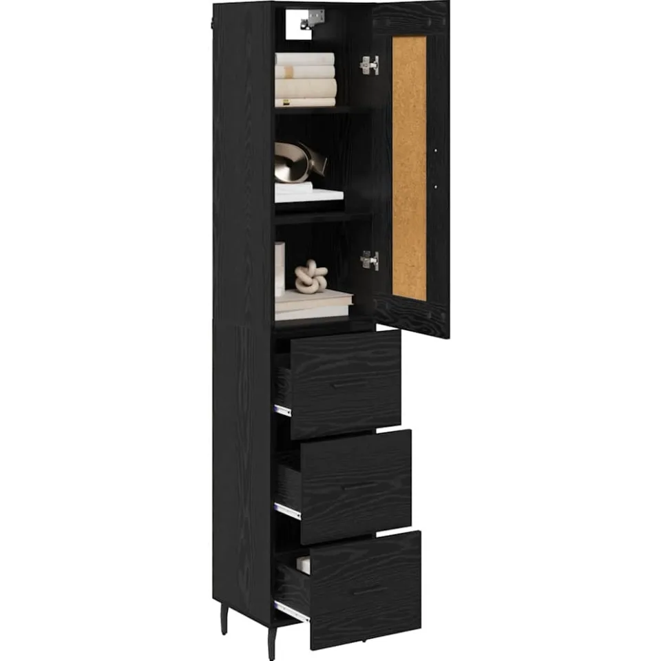 vidaXL Highboard Zwart Eiken 34,5 x 34 x 180 cm Bewerkt hout