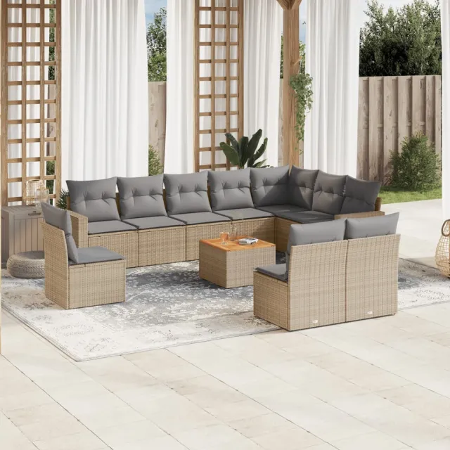 vidaXL 11-delige Tuinset met kussens poly rattan beige, foto 2