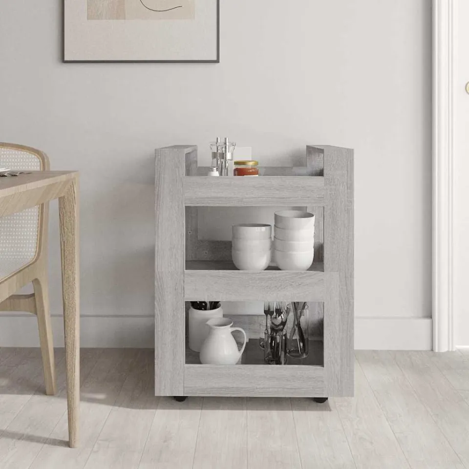 vidaXL Keukentrolley 60x45x80cm bewerkt hout grijs sonoma eikenkleurig, foto 3