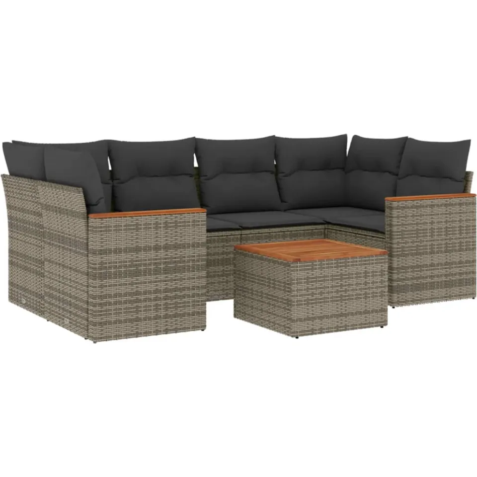 vidaXL 7-delige Loungeset met kussens poly rattan grijs, foto 3