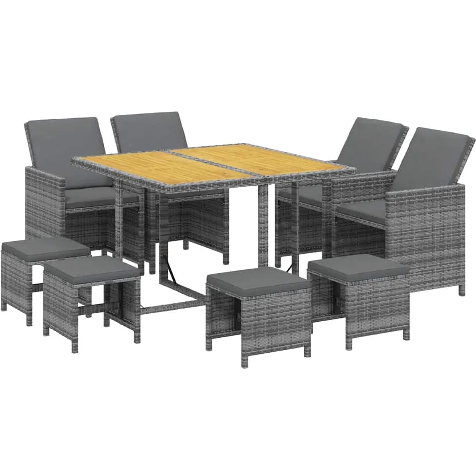 vidaXL 9-delige Tuinset met kussens poly rattan grijs, foto 3