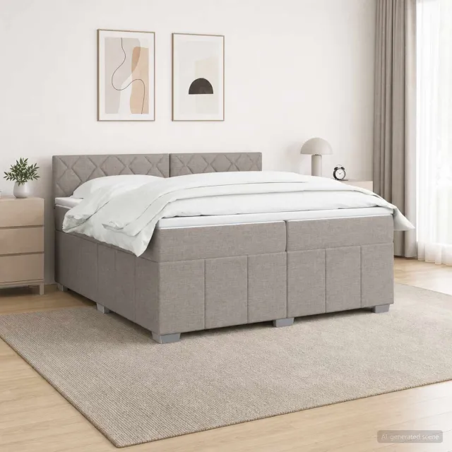 vidaXL Boxspringbed met matras met hoofdeinde Taupe 200 x 200 cm Stof