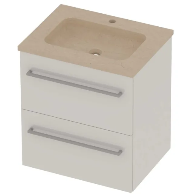 Basic-Line Rocky 46 Badmeubelset Hardsteen 1 Kraangat Voor Grepen 60x46x62 cm Ice White Sand Stone Beige