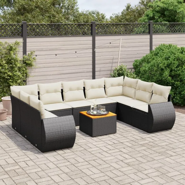 vidaXL 10-delige Loungeset met kussens poly rattan zwart, foto 2